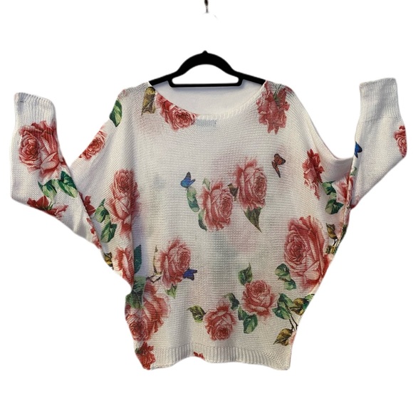 Leonardo Collection Open Knit Floral Sweater Med - Picture 7 of 7